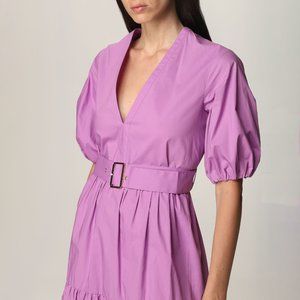 Pinko Cotton V Neck Dress, Size US 8, Purple